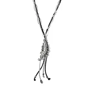 Claudia G Collection N6027.1 - Elegant Black Rhinestone Feather Necklace