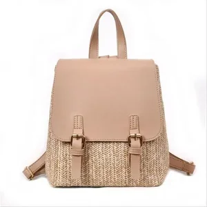 Claudia G Collection H0083 - Chic Vegan Leather Straw Backpack with Adjustable Straps