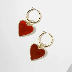 Claudia G Collection E9074 - Charming Gold Plated Red Heart Drop Earrings
