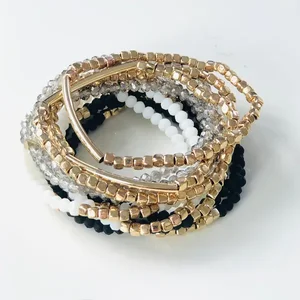Claudia G Collection B9009.7 - Trendy Black & White Beaded Bracelet Set of 12