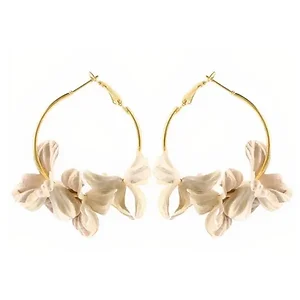 Claudia G Collection E9011.5 - Aussie White Floral Hoop Earrings - Lightweight and Elegant