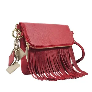 Claudia G Collection H0015.1 - Scarlet Red Flamingo Leather Fringe Handbag