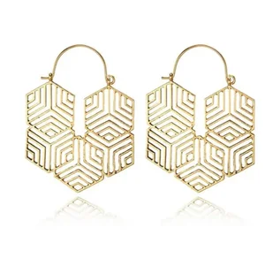 Claudia G Collection E9020.1 - Geometric Gold Drop Earrings for Modern Elegance