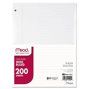 Mead Products 17208 - College Rule Filler Paper, 200 Sheets, 3-Hole Punched