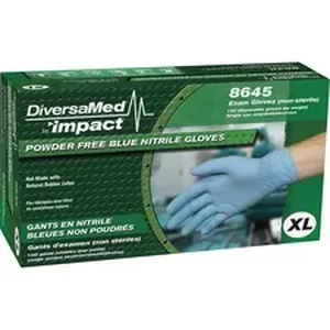 Impact Products DVM 8645XLCT - DiversaMed 4 mil Powder Free Exam Gloves - X-Large Size - For Right/Left Hand - Nitrile - Blue - Powder-free, Latex-free, Durable, Disposable, Beaded Cuff, Textured Grip, Comfortable - For Food Service, Laboratory Application, Dental, Medical, Healthcare Working - 1000 / Carton - 4 mil Thickness
