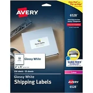Avery Dennison 06528 - Avery® Easy Peel Shipping Label - Permanent Adhesive - Rectangle - Laser - White - Paper - 10 / Sheet - 25 Total Sheets - 250 Total Label(s) - 250 / Pack
