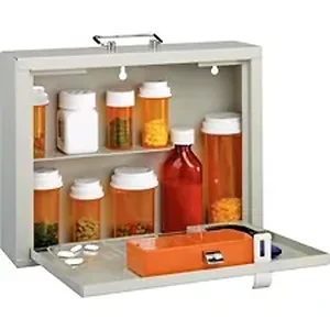 Mmf Industries MMF 201906206 - MMF Premium Steel Medication Case - Combination, Key Card and Security Code, Key Lock - Overall Size 9.5 x 12.3 x 3.8 - Platinum - Steel