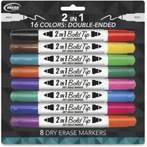 Mega Brands BDU CXY73 - The Board Dudes 2-in-1 Bold Tip Dry Erase Markers - Bold Marker Point - Assorted - 8 / Pack