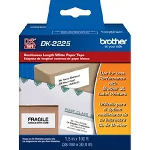 Brother BRT DK2225 - DK2225 - Black on White Continuous Length Paper Labels - Permanent Adhesive - 1.50 Width x 100 ft Length - Direct Thermal - White - Paper