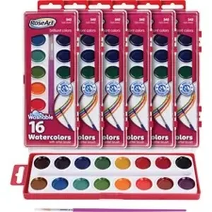 Mega Brands RAI DFB79 - RoseArt 16-Color Washable Watercolors with Brush - Vibrant Paint Colors - One Paint Brush Included - Certified Non Toxic