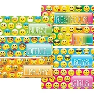 Ashley Productions Inc ASH 10697 - Ashley Emoji Design Decorative Hall Pass - Emoji - Pre-punched, Durable, Laminated, Long Lasting - 0.10 Height x 3.50 Width x 9 Depth - Assorted - 7 / Set