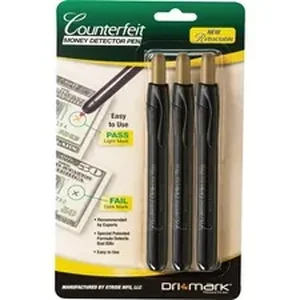 Dri Mark Products Inc DRI CFDRET3B - Dri Mark Retractable Counterfeit Pen - Black - 3 / Pack