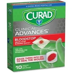 Medline Industries Inc MII CUR0055RB - Curad Blood Stop Gauze Packets - 1 x 1 - 10/Box - 10 Per Box - White