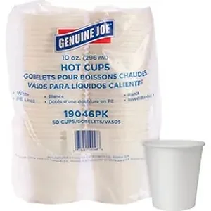 Genuine Joe GJO 19046BD - Joe Lined Disposable Hot Cups - 50 / Pack - 10 fl oz - 250 / Bundle - White - Polyurethane - Hot Drink