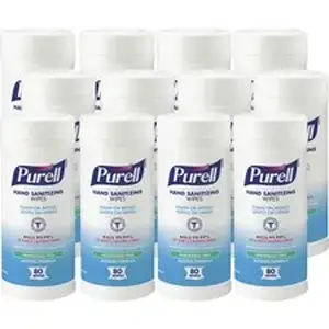 Gojo GOJ 903012CT - PURELL® Alcohol Formula Hand Sanitizing Wipes - White - Pre-moistened, Durable, Lint-free, Textured, Fragrance-free, Dye-free, Non-sticky, Residue-free - For Hand - 80 Per Canister - 12 / Carton