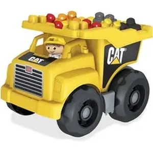 Mega Brands MBL DCJ86 - Mega Bloks Cat Dump Truck - Moveable Bin that Tilts Back to Dump Out Blocks - Includes 1 Construction Worker Figurine and 25 Blocks