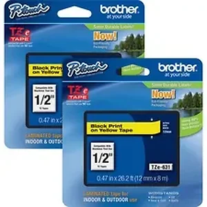 Brother BRT TZE631BD - P-touch TZe Laminated Tape Cartridges - 15/32 - Rectangle - Yellow - 2 / Bundle