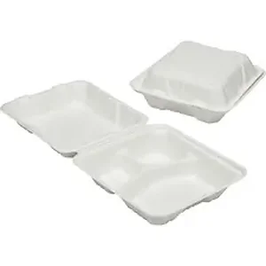 National Industries For The Blind 7350016646905 - SKILCRAFT 3-Compartment Hinged Lid Tray - - Wood Pulp - Microwave Safe - White - 200 Piece(s) Pieces per Serving(s)/ Carton - TAA Compliant