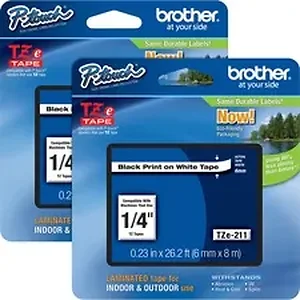Brother BRT TZE211BD - P-touch TZe Laminated Tape Cartridges - 1/4 - Rectangle - White - 2 / Bundle
