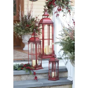 Melrose International 49112DS - Elegant Metal and Glass Lantern Set of 3 (19.75H, 28H, 37H)