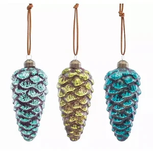 Melrose International 80865DS - Glass Pine Cone Ornaments Set of 12 - 5.5 inches