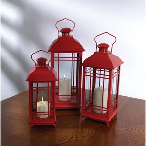 Melrose International 28081DS - Set of 3 Metal/Glass Lanterns - 14H, 17H, 20H