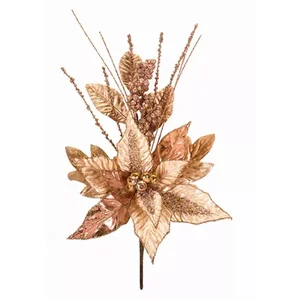 Melrose International 73724DS - Poinsettia Pick (Set of 12) - 16.5" Fabric Flowers