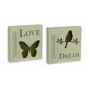 Melrose International 66698DS - Mossy Wall Plaque Set with Tube Vases - 4-Piece 7.75"SQ