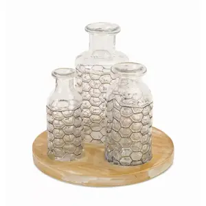 Melrose International 68926DS - Decorative Glass Jars with Chicken Wire and Wooden Tray