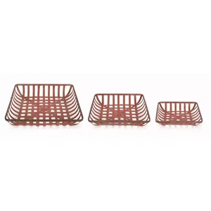 Melrose International 72471DS - Set of 3 Vintage-Style Metal Trays - Red Finish