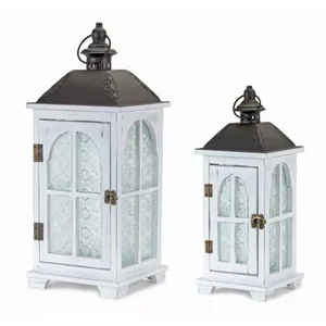 Melrose International 81583DS - Decorative Wood and Metal Lantern Set (2 Sizes)