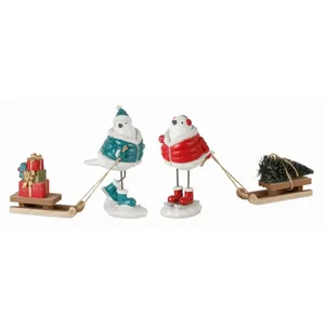 Melrose International 81117DS - Set of 2 Whimsical Birds with Sleds for Holiday Decor