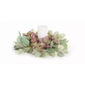 Melrose International 74514DS - Hydrangea & Eucalyptus Candle Ring Set - 4 Pieces