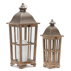 Melrose International 78469DS - Decorative Lantern Set of 2 - 19H & 25.75H Wood/Iron