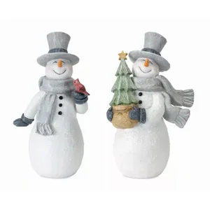 Melrose International 81547DS - Festive Snowman Figures (Set of 2) - 10H Resin