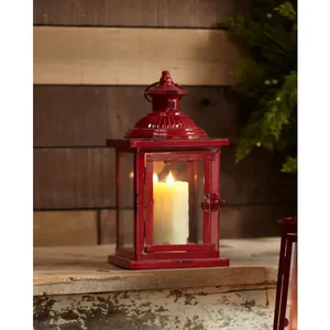 Melrose International 68864DS - Set of 2 Decorative Metal and Glass Lanterns 6"SQx13"H