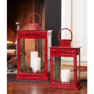 Melrose International 65232DS - Elegant Metal and Glass Lanterns - Set of 2 (20H, 25H)