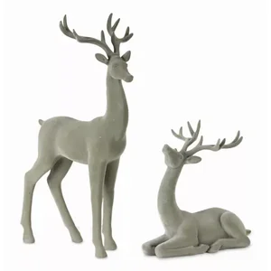 Melrose International 80473DS - Set of 2 Decorative Resin Deer - Holiday Ornaments