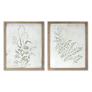 Melrose International 78285DS - Set of 2 Floral and Fern Print Wall Art - 19.5 x 23.5H
