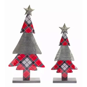 Melrose International 80224DS - Festive Plaid Tree Set of 2 - 20.5H & 27H Iron