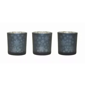 Melrose International 76959DS - Set of 3 Snowflake Glass Tea Light Holders - 3.25H