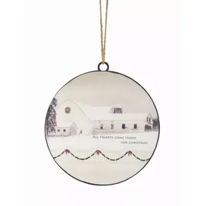 Melrose International 76088DS - Set of 12 Barn and Fence Disc Ornaments (6.5H Metal)