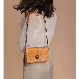 383 Heights Ines Llc Bynes BAG04CH - Honey Leather Chain Crossbody Bag with Artisan Accents
