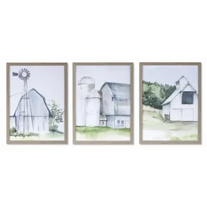 Melrose International 78124DS - Set of 3 Framed Farmhouse Prints - 11.5" x 11.5"