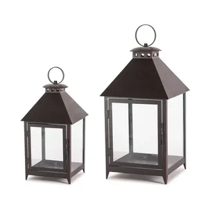 Melrose International 77580DS - Set of 2 Decorative Iron Lanterns - 11.75H & 16H
