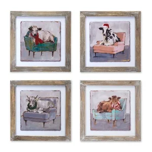 Melrose International 80227DS - Whimsical Cow and Chair Art Prints - Set of 4