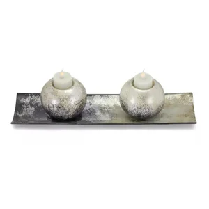 Melrose International 78069DS - Elegant Votive Holder Set with Tray - 14 x 3.5H Glass/Ceramic