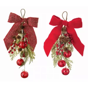 Melrose International 80316DS - Festive Bow with Bells Package Tie - Set of 6