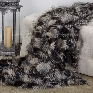 Plutus Brands PBEZ1783-96x110T - Luxury Faux Fur Throw Blanket in Dark Brown and Beige