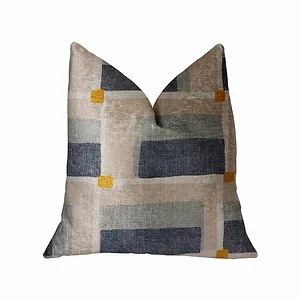Plutus Brands PBRA2222-2026-DP - Plutus Bay Window Luxury Geometric Throw Pillow - Blue/Beige